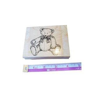 Stampin Up Bowtie Teddie Bear Wood Mounted Rubber Stamp